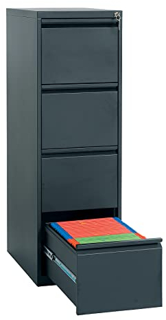 Schrank & Stuhl Hängeregisterschrank einbahnig – Hängemappenschrank mit 4 Schüben für DIN A4, abschließbar, Lieferung komplett montiert, 132 x 40 x 62 cm, Schwarz