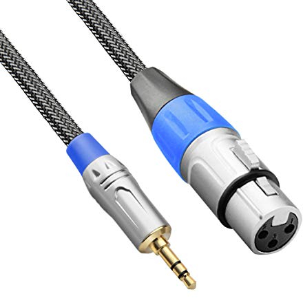 Tisino XLR to 3.5mm Mini Jack Microphone Cable, Nylon Braid Unbalanced XLR Female to 1/8 Mic Lead for Camcorders, DSLR Cameras, Computer Recording Device and More - 2m