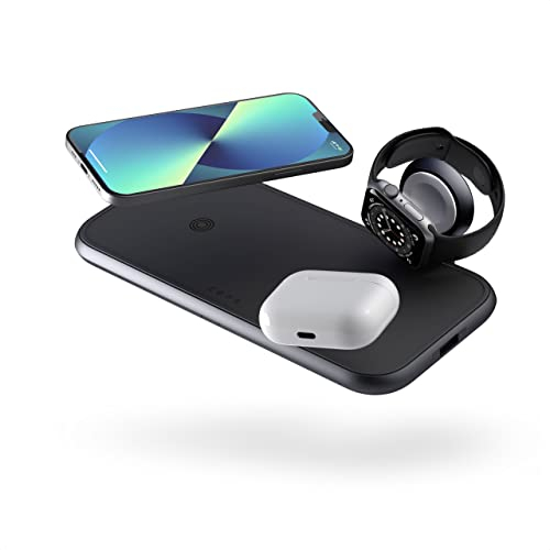 Zens 4-in-1 Wireless Charger Aluminium – Includes Apple Watch USB Stick, 20W Output, Apple Fast Charge, Built-in USB-A Port, Qi Certified, with 45W USB-C PD Adapter