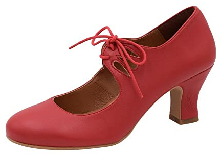 PASARELA - Zapatos de Baile Flamenco Napa Soft con Cordones para Mujer Sintético Mujer Color: Rojo Talla: 38