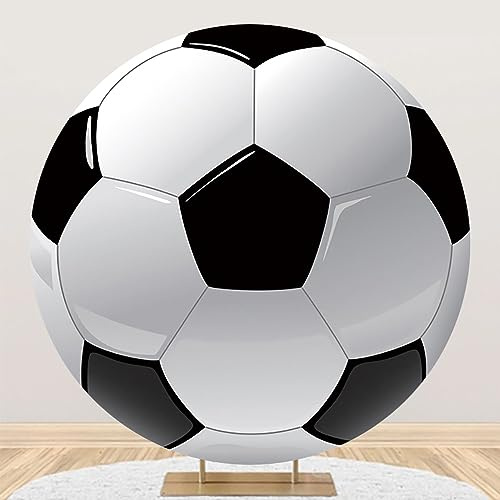 Renaiss 6x6ft Soccer Round Backdrop Covers for Photoshoot Boy Girl Kids Portrait Football 3D Printing Circle Photography Background Baby Shower Birthday Fans Events Party Decors Photo Booth Props