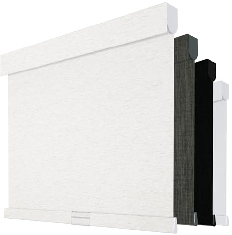Boolegon Cordless Blackout Roller Shades for Windows, Free-Stop Linen Shades with Valance, Thermal Insulated Fabric, UV Protection Roller Blinds for Home, Office (Beige, Custom Size)