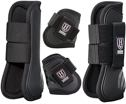 Harrison Howard 4 Stück Pferdegamaschen offen vorne / Streichstiefel für Pferde Schutzstiefel zum Springen Trail Riding
