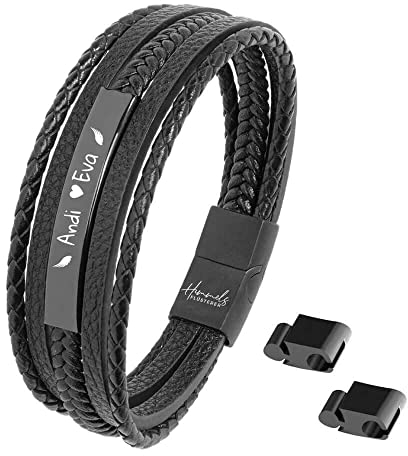 Himmelsflüsterer - Lederarmband für Herren mit Gravur | Personalisierte Geschenke für Männer | individuelle Größenanpassung | Magnet-Verschluss aus Edelstahl | Echtes Leder | Armband Herren
