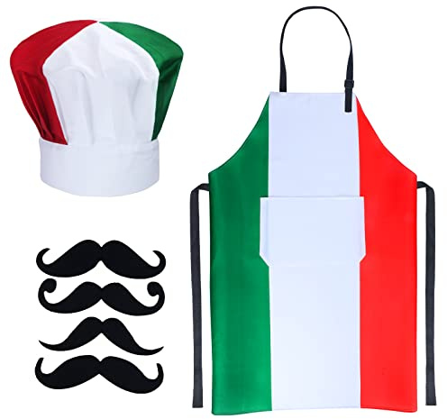 Keymall Costume de chef italien - Toque et tablier pour femme - Drapeau italien - Tablier de cuisine en tissu pour la cuisine à la maison - Par défaut