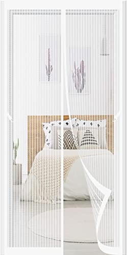 Cortina Magnetica Cortina 100 x 205 cm Cortina Mosquiteras Magnética Fácil de Instalar Cortina Antimoscas Para Puerta de Salón Pasillos Exteriores, Blanco