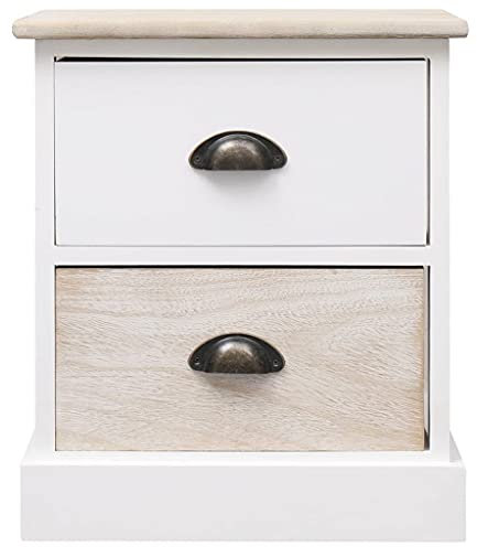 CHEMYO Nachttisch aus Holz mit Griffen, Nachttisch in Weiß und Naturfarbe, 38 x 28 x 45 cm, Paulownia-Nachttisch