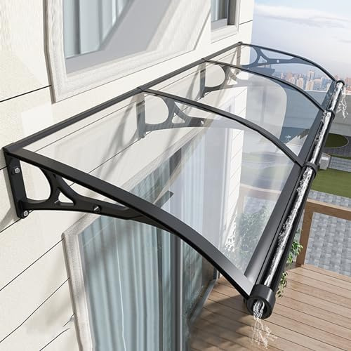 Vordach Überdachung für Haustür - Pultbogenvordach aus Aluminium und Polycarbonat Transparent - 99% UV-Schutz Regenschutz für Eingangstür (120x260cm/47x102)