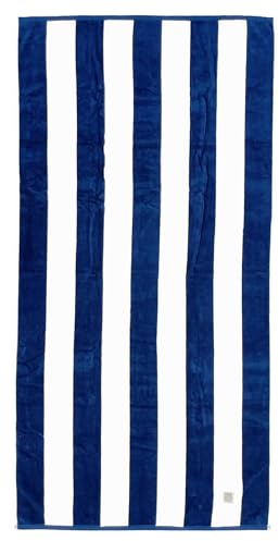 MOMOMUS Velour-Strandtuch - 100% Baumwolle, Cabana-Streifen, Ultraabsorbierend - Großes Badetuch, Blau, 90x180cm