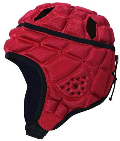 Kids Rugby Headguard, Junior Rugby Helmet Scrum Cap, Football Goalkeeper Padded Helmet Anti-Collision Headgear, Teen Boys Girls Sports Helmet Protective Gear for Rugby, Soccer, Baseball (Red, M)