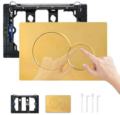 Auoiian WC Betätigungstaste Betätigungsplatte für Geberit Sigma 01, Kunststoff Spülplatte mit Betätigungshebel-Set und Einbaurahmen, Doppelspülung, 1 Stück (Gold & Goldene Kreise)