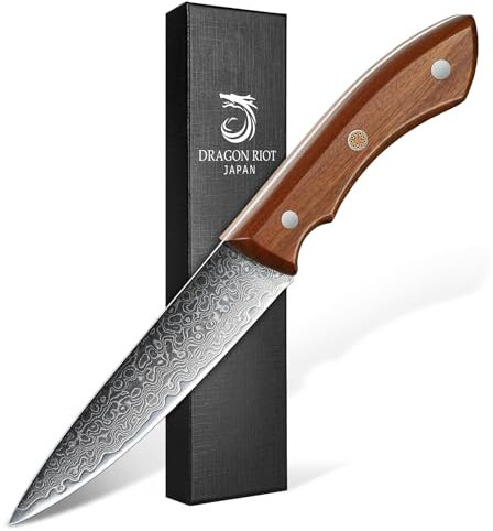 DRAGON RIOT Gemüsemesser 12 cm, Scharf Obstmesser Damastmesser Profi Schälmesser, Küchen Messer mit Ergonomischer Griff