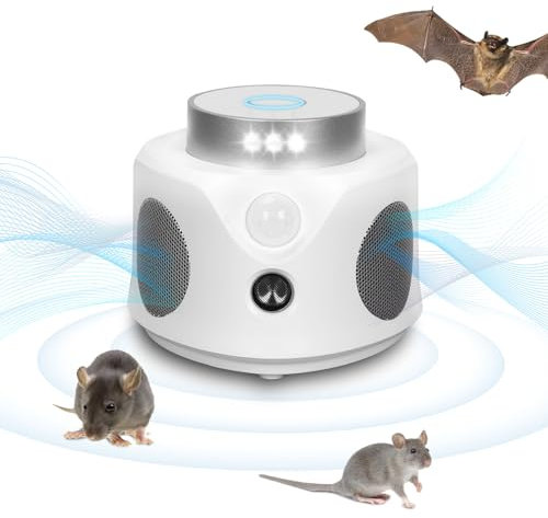 360° Ultrasonic Pest Repeller Plug in, 120 M² Coverage, 3 Working Mode, 4 Powerful Speakers, 9 Strobe Lights, Humane Squirrel Deterrent Indoor, Pest Control for Rats, Squirrels, Bat & Spiders