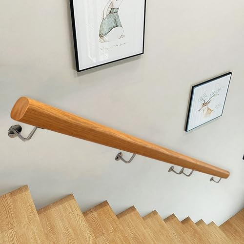 Holz-Handlauf für Treppen, 2 m, Edelstahl, Wandmontage, Geländer-Set für Innen- und Außenbereich, Trittsicherheit