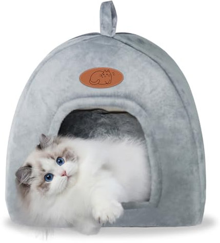 Katzenhöhle Katzenbett, Waschbares Katzenhaus Haustierbett, Weiches Komfort Zelt Katzenstreu Bett, Warme Katzenhöhle Beruhigendes Bett für Katzen und kleine Hunde Schlafen (Hellgrau)