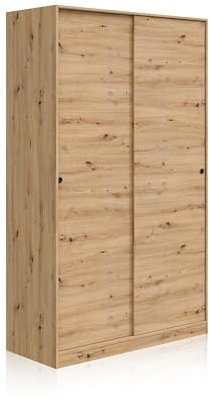duehome | Armario de 2 Puertas Correderas, Barra de Colgar y Estantes, Armario para Dormitorio, Modelo Show, Acabado en Roble Nodi, Medidas: 120 cm (Largo) x 200 cm (Alto) x 50 cm (Fondo)