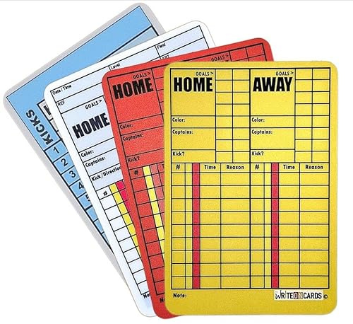 WRITEonCARDS Rewriteable Referee Cards for Soccer, 4 Card Set: Red/Yellow, Penalty Kicks, Game Record Plus (AR) Card