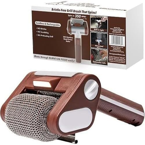 Elektrisk Grillrengörare Borstfri, 304 Rostfritt Stål Elektriska Grillrensare, 350 Rpm Trådlös Laddningsbar Rostfritt Stålrulle, Avtagbar Grillrengöringsverktyg Brown
