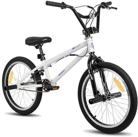 HILAND Bicicleta BMX Freestyle 20 con 4 pegs, Ruedas y dirección Rotatoria 360°, para niños, niñas y Adolescentes Desde 7 años, Color Blanco