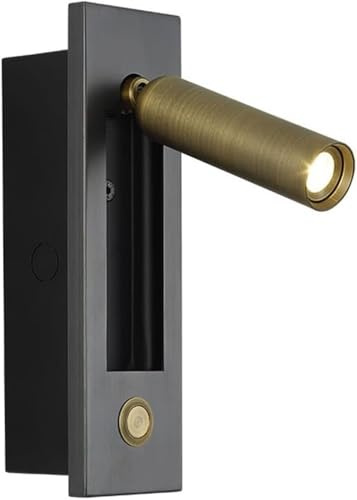 Lámpara de lectura de pared empotrada, lámpara de noche empotrada, interruptor de cable, foco ajustable a 350° + 90°, iluminación decorativa para dormitorio, hotel (Bronze cepillado - 3000K)