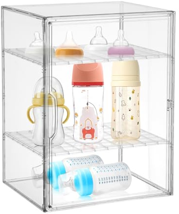 Baby Bottle Organizer 3-Tier Clear Acrylic Baby Bottle Storage Organizer for Countertop Cabinet Bottles Storage Station Case Box Container for Nipples Pump Parts Food Jars