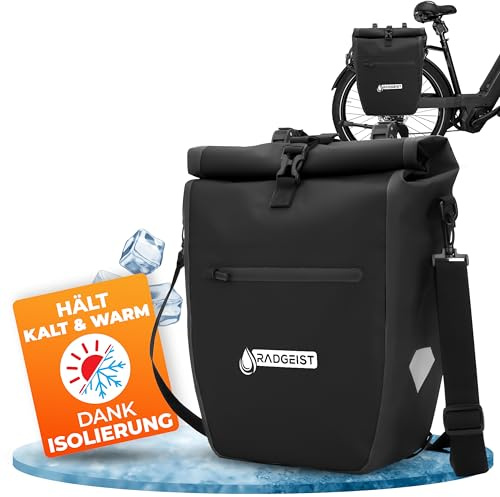 RADGEIST Fahrradtasche für Gepäckträger - Tasche für Fahrrad Gepäckträger - Gepäckträgertasche wasserdicht Umhängetasche (Schwarz 20L isoliert, Einzeln)