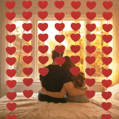 Rypyp Valentines Day Decorations Heart Garland Hanging, Pre-Strung 80Pcs Felt Red Heart String Garland Valentines Day Banner Party Decor- Valentines Decor, Galentines Wedding Hearts Decorations