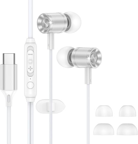 USB C-hörlurar, in-ear hörlurar trådbundna öronsnäckor bullerisolerande headset med mikrofon och volymkontroll för iPhone 15/16/17 Samsung Galaxy S25 S24 S23 S22 S21 FE iPad Pro Google Pixel bärbara