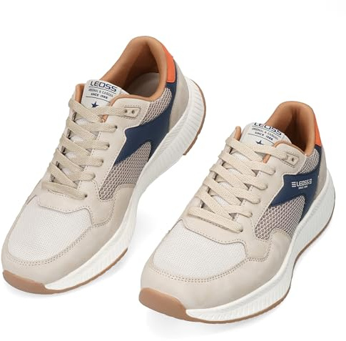 LEOSS ORIGINAL Sneakers Uomo Scarpe da Passeggio Leggere Supporto Plantare Casual Traspiranti Fresche Asciutte Tempo Libero (Beige, 41 EU, MLE260288-7)