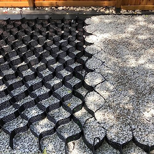Svarta bikakestruktur för rakapparater – 5 cm grus uppfart och gräsfyllningssystem för enkel uteplats och gångväg installation – gräserosionskontroll och markstabiliseringslösning