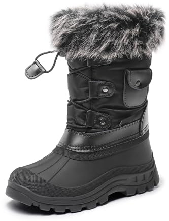 DREAM PAIRS Kids Bottes de Neige pour Enfant Chaude Bottes de Hiver Confortable et Imperméable,Size 35,Noir,KSNOW