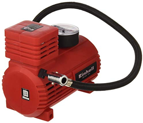 Einhell Compresor de aire para coche CC-AC 12V (manómetro de 18 bar máx., manguera de aire, 3 adaptadores de accesorios, cable de alimentación de 2,90 m con enchufe de encendedor de 12V)