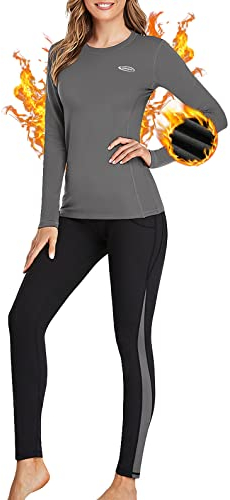 Thermounterwäsche Damen Winter Skiunterwäsche Set Ski Thermo Unterwäsche Funktionsunterwäsche Motorrad Warme Thermowäsche Atmungsaktiv Funktionswäsche für zu Hause Wintersport Grau XXL