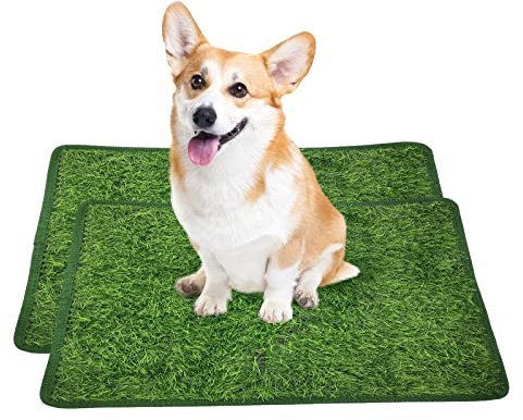 Yumech 2Pcs Künstliche Haustier Pee Gras Matte Reusable Hunde Töpfchen Fach Ausbildung Matte Pet Rasen Gefälschte Gras Ersatz Pad für Hund Töpfchen Training Indoor Outdoor