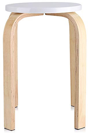 Ejoyous Runder Hocker, Badhocker rutschfest gebogenes Holz stapelbar Hocker mit 4 Beinen, für Küche Schlafzimmer Bar 45,5 x 30 cm(White)