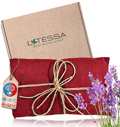 LATESSA® Rapssamenkissen mit Lavendel, aus feinsten Leinen, modern & nachhaltig, 100% Naturprodukt, öko, Handmade in Germany, für die Mikrowelle, Geschenk für Männer & Frauen, 800g, 25x25cm, rot