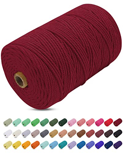 Uiopa Hilo Macrame 3mm x 200m, Cuerda Macrame de Algodon Natural Cordel, Cuerda Manualidades para DIY, Cortina, Colgar Plantas, Decoracion Dormitorio (Vino rojo)
