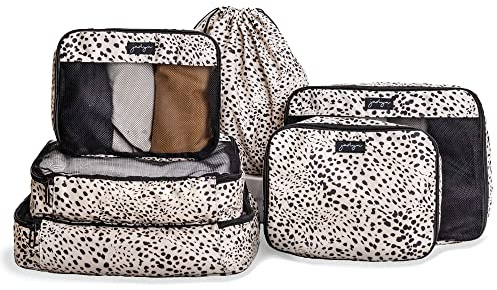 Jadyn Packing Cubes for Travel, 6-Piece Large Packing Cube Organizer Set for Suitcase, Duffel Bag, Luggage, Multiple Sizes Travel Essentials (Cheetah Spot)