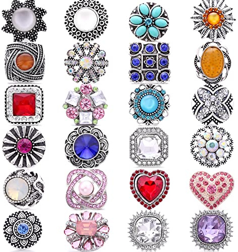 Mixed Style Rhinestones Snaps Jewelry Charms Ginger Buttons 18/20mm for Interchangeable Snaps Jewelry Making Women DIY Bracelets Necklaces Rings Brooch Accessories(Multi-Color) (48)