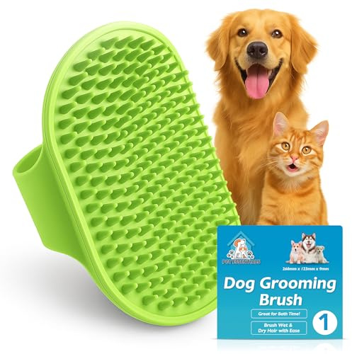 SOL 1pk Dog Grooming Brush for Pets, 12.5 x 8.6cm Soft Silicone Bristle Dog & Puppy Brush, Hand Strap Design for Secure & Comfortable Use, Lightweight, Easy to Handle & Clean, Ideal for Massage & Bath