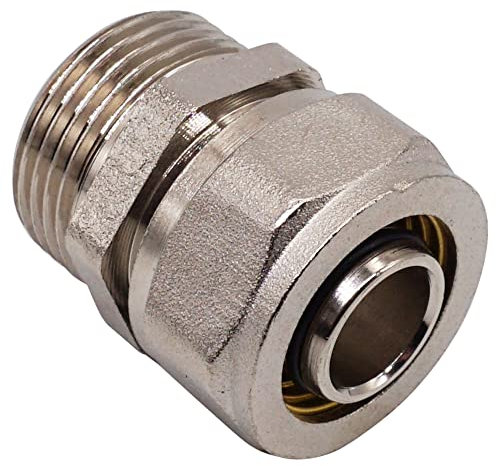 SKIR'CO (1 pièce) raccord de tuyau 20 mm x 3/4, raccord à compression droit en laiton, adaptateur de tuyau nickelé, filetage mâle