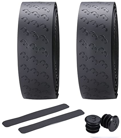 BBB Cycling Fahrrad Lenkerband Rutschfest und Stoßdämpfend für MTB Rennrad und Urban Cycling Inkl. Abklebeband und Lenkerstopfen UltraRibbon Gel BHT-15G Schwarz, 200 x 3 cm