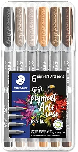 STAEDTLER Pigment Arts 375 - Penne calligrafiche pigmentate con punta a scalpello, ideali per calligrafia, lettering, disegno, illustrazioni (confezione da 6)