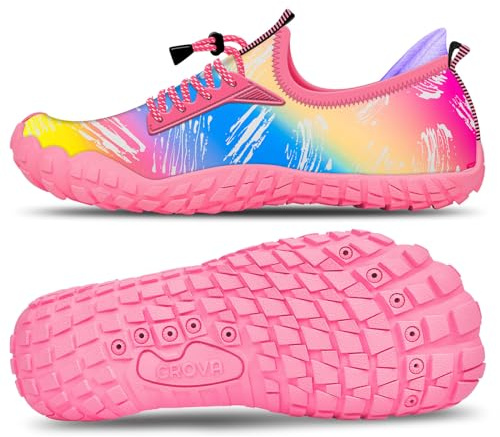Built-in Heel Grips Water Shoes for Kids Girls Boys Hiking Shoes Wide Barefoot Swim Beach Pools Aqua Socks Slip-On Quick Dry Lightweight for Big Little Kids Toddler