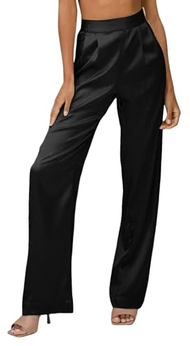 Generic Pantalons Élégants en Satin à Taille Haute pour Femmes, Plis Élégants, Noir 1, L, Décontractés, Confortables pour le Travail, Pantalons de Survêtement, Grande Taille
