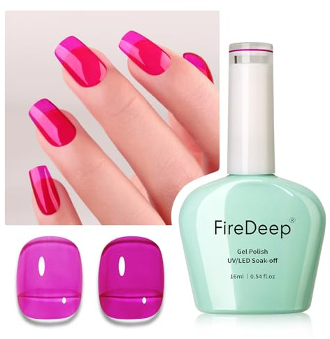 Firedeep Jelly Rose Red Gel Nail Polish, 16ml Sheer Rose Red Nail Polish UV/LED Soak Off Gel Polish for Spring Summer Manicure 1Pcs