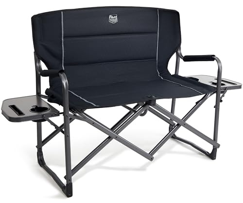 TIMBER RIDGE Double Camping Chair for Adults, Oversized 300 kg Folding 2 Seater Sofa Heavy Duty Directors Chair with Foldable Table/Cup Holder, Love Seat Outdoor Festival Garden Lawn Picnic Fishing