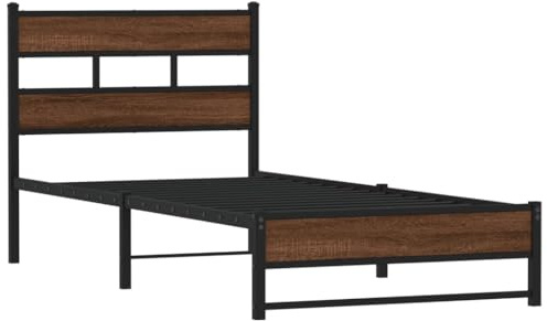vidaXL Sängram utan madrass metall brun ek 100x190 cm, säng, metallsäng, metall sängram, sängar, metallsängar, metall sängramar, gästsäng, gästsängar