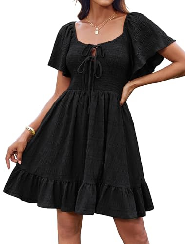 GRACE KARIN Women Summer Short Ruffle Sleeve Dress Dressy Tie Front Mini Dresses Party Vacation Beach Casual Dress