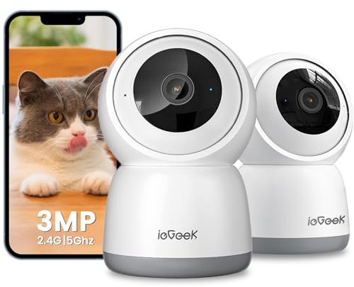 ieGeek 2 Pièces 2K Caméra Surveillance WiFi Intérieur 360° - Camera IP avec Double WiFi (2.4G/5GHz), Détection AI/PIR, Suivi Automatique, Compatible Alexa pour Chien/Bébé/Maison, SC1